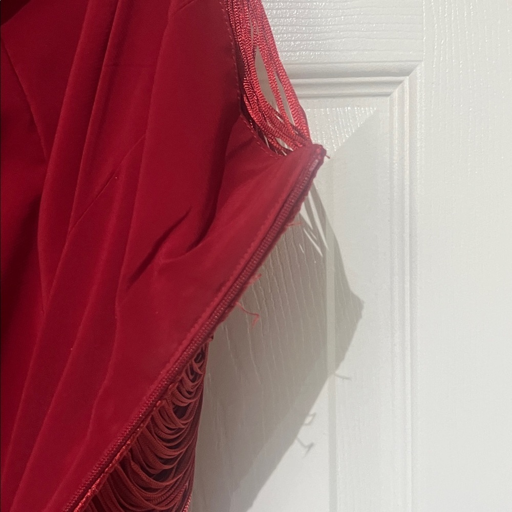 Zara Backless Fringe Red Dress - Picture 6 of 10